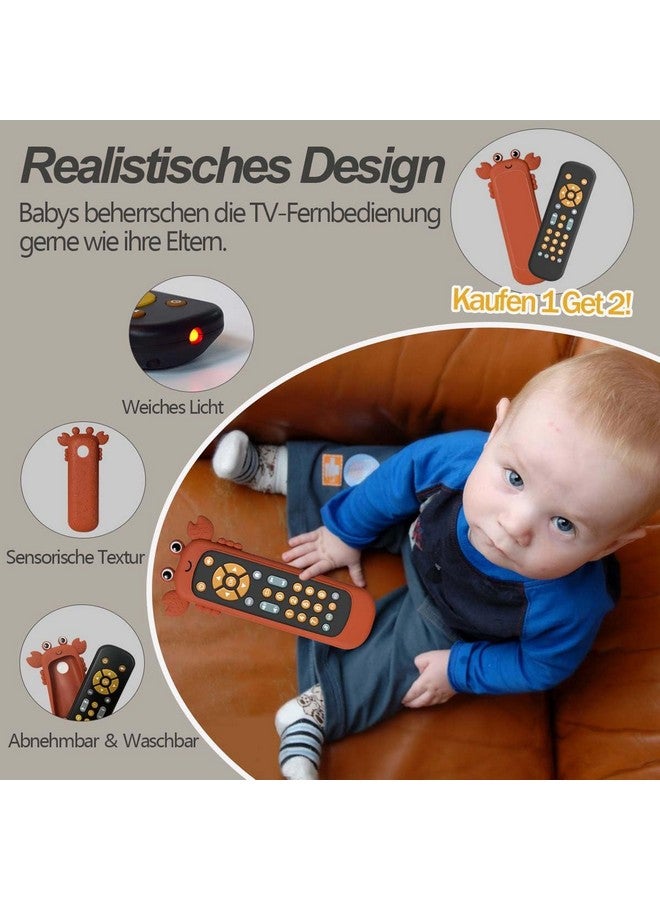 Baby TV Remote Control Toy with Soft Silicone Teether Cute Crab Cover, Musical Realistic Play Remote Toy with Light and Sound, 3 Language Educational Learning Toy for 6M+ Boy and Girls  - Image 2