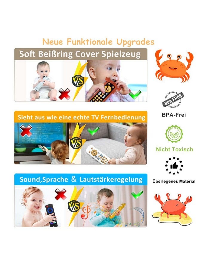 Baby TV Remote Control Toy with Soft Silicone Teether Cute Crab Cover, Musical Realistic Play Remote Toy with Light and Sound, 3 Language Educational Learning Toy for 6M+ Boy and Girls  - Image 4