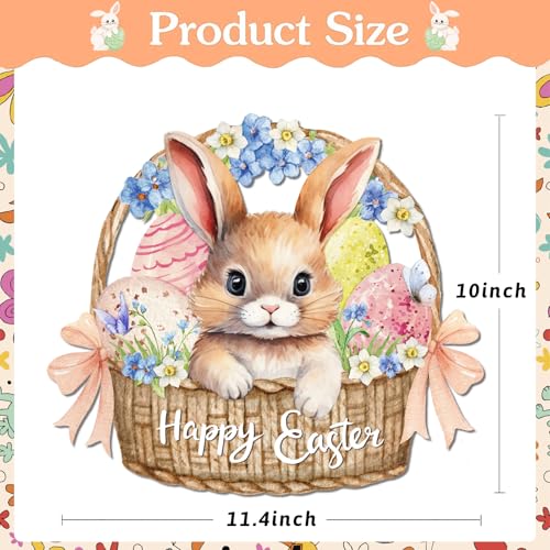 HEYINSHEN Happy Easter Door Sign Easter Door Hanger Bunny Wall Decor Bunny Hanging Sign for Front Door Welcome Spring Wreath Spring Hanger Craft for Holy Week Farmhouse Indoor Outdoor Home Decorations - Image 2