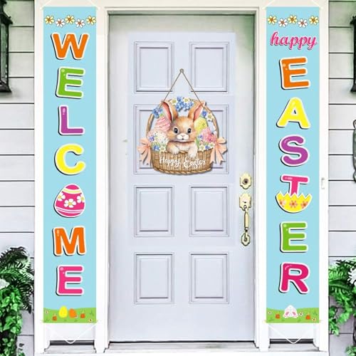 HEYINSHEN Happy Easter Door Sign Easter Door Hanger Bunny Wall Decor Bunny Hanging Sign for Front Door Welcome Spring Wreath Spring Hanger Craft for Holy Week Farmhouse Indoor Outdoor Home Decorations - Image 5