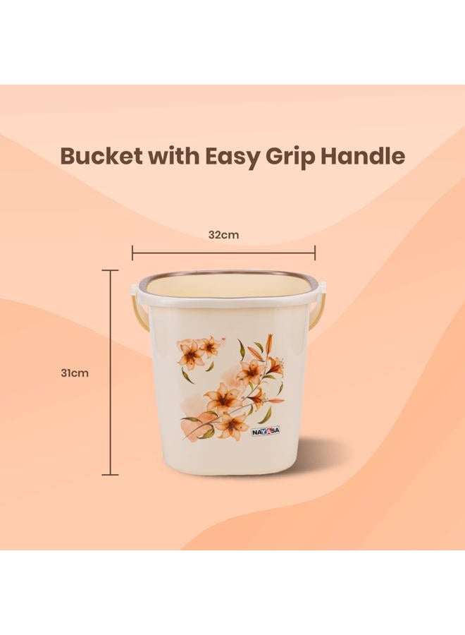 NAYASA Plastic Square DLX 4 Pcs Bathroom Set | Bucket 18 L + Mug 1.5 L + 508 DLX Stool + Soap Case | Bathroom Set | Bath Set for Bathroom | Cream - Image 2