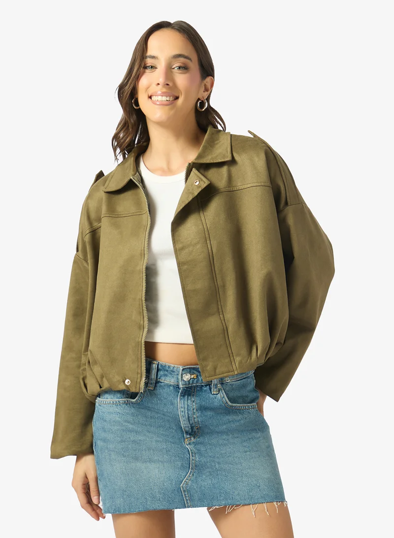 Suede Zip Up Oversize Jacket