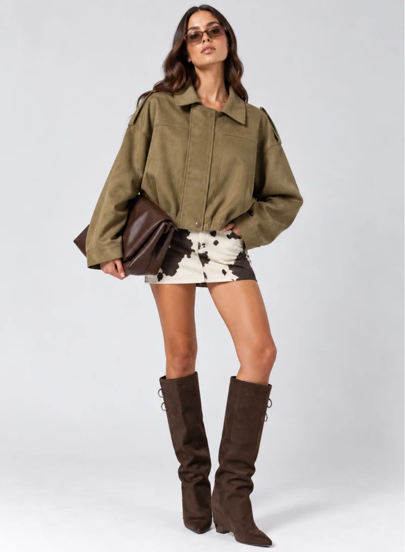 Ginger Suede Zip Up Oversize Jacket