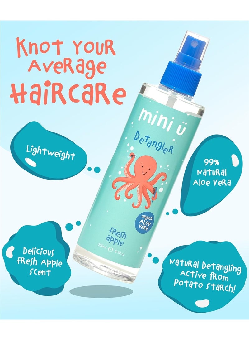 Mini U Kids Detangler Spray Fresh Apple Scented 250ml, Hair Detangling Spray With Aloe Vera Juice, For Knots And Tangles, Lightweight Vegan Kids Hair Spray, Suitable For Children, For Long Curly And Daily Hair Care - Image 4
