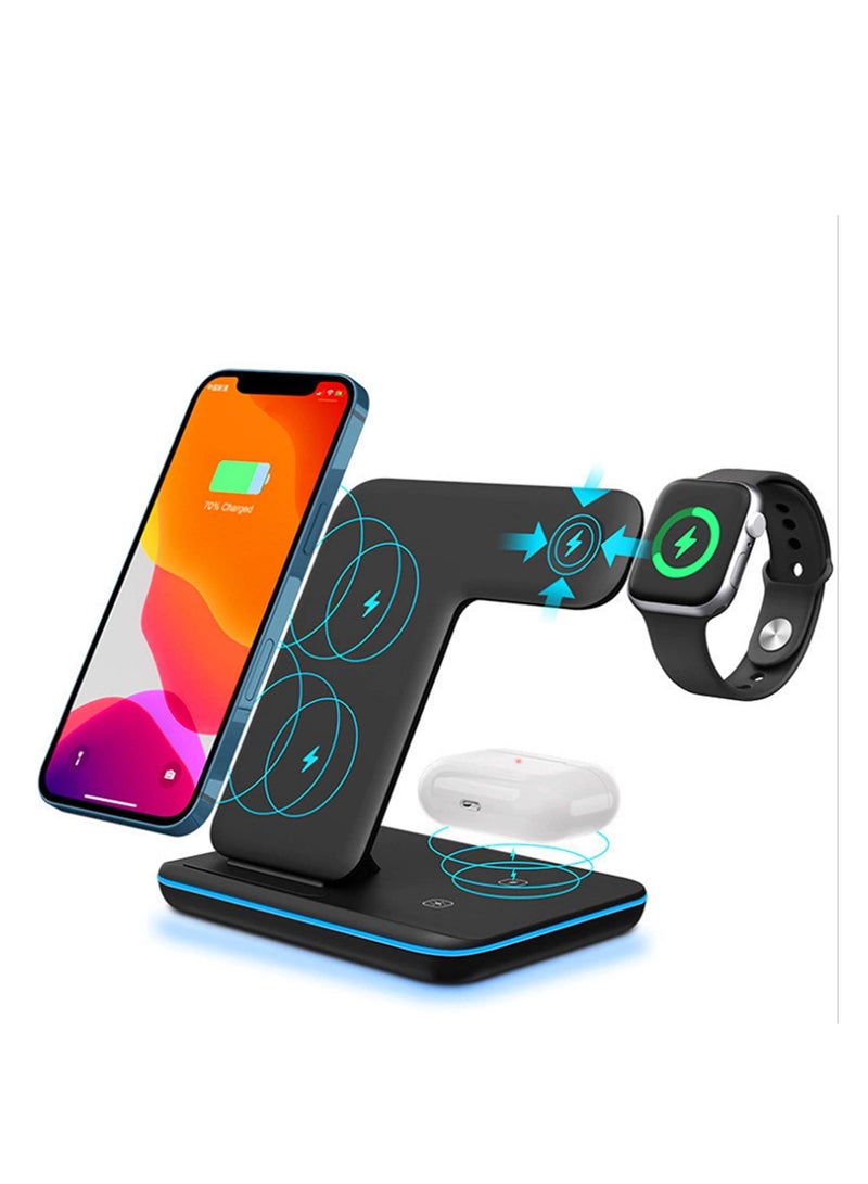 محطة شحن لاسلكية سريعة لساعات آبل iWatch Series SE/6/5/4/3/2/1، AirPods 2/Pro ومتوافقة مع سلسلة آبل iPhone 12/11/XS MAX/XR/XS/X/8/8 Plus/Samsung - Image 1