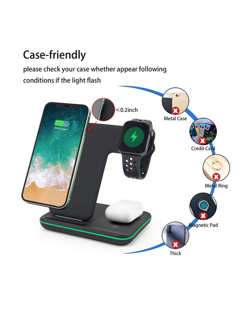 محطة شحن لاسلكية سريعة لساعات آبل iWatch Series SE/6/5/4/3/2/1، AirPods 2/Pro ومتوافقة مع سلسلة آبل iPhone 12/11/XS MAX/XR/XS/X/8/8 Plus/Samsung - Image 3