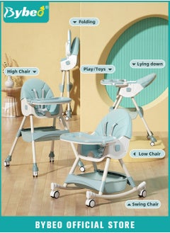 Bybeo 4-in-1  Baby High Chair, Convertible Dining Chair for Kids, Babies Rocker, Sofa Chair, Infant Feeding Booster Seat with Dinner Tray, Wheels, Footrest, Safety Belt and Cushion, for Babies and Toddlers  - Image 1