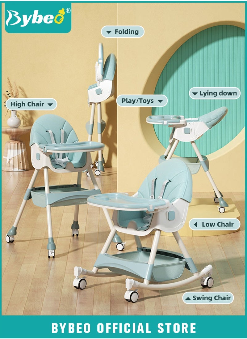 Bybeo 4-in-1  Baby High Chair, Convertible Dining Chair for Kids, Babies Rocker, Sofa Chair, Infant Feeding Booster Seat with Dinner Tray, Wheels, Footrest, Safety Belt and Cushion, for Babies and Toddlers  - Image 1