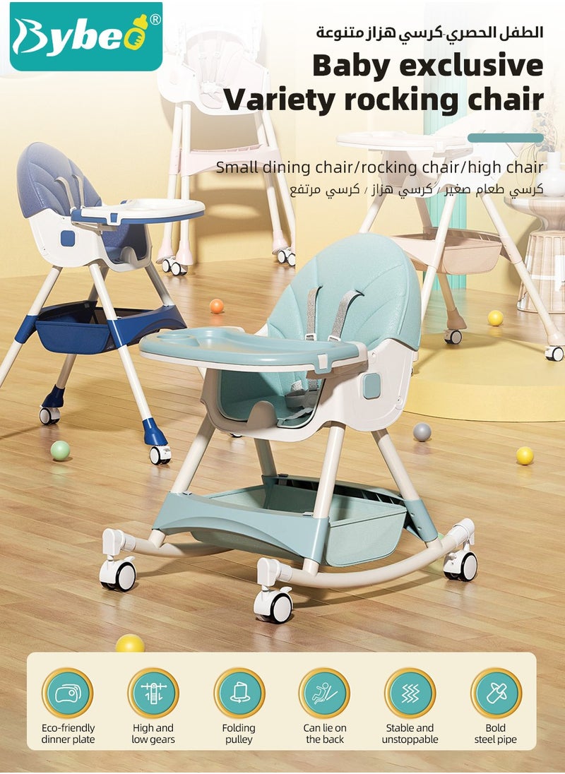 Bybeo 4-in-1  Baby High Chair, Convertible Dining Chair for Kids, Babies Rocker, Sofa Chair, Infant Feeding Booster Seat with Dinner Tray, Wheels, Footrest, Safety Belt and Cushion, for Babies and Toddlers  - Image 2