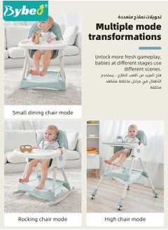 Bybeo 4-in-1  Baby High Chair, Convertible Dining Chair for Kids, Babies Rocker, Sofa Chair, Infant Feeding Booster Seat with Dinner Tray, Wheels, Footrest, Safety Belt and Cushion, for Babies and Toddlers  - Image 4