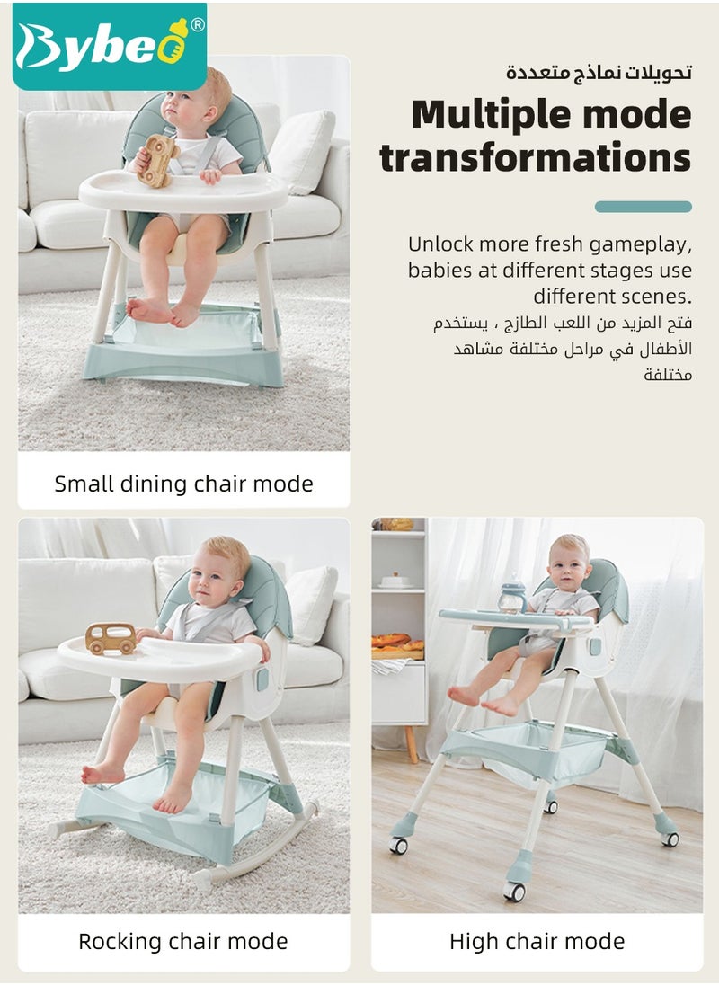 Bybeo 4-in-1  Baby High Chair, Convertible Dining Chair for Kids, Babies Rocker, Sofa Chair, Infant Feeding Booster Seat with Dinner Tray, Wheels, Footrest, Safety Belt and Cushion, for Babies and Toddlers  - Image 4