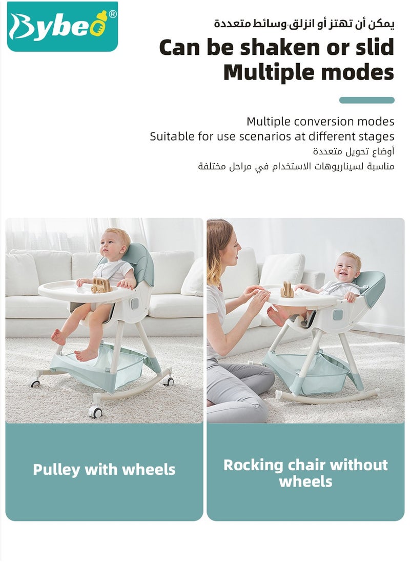Bybeo 4-in-1  Baby High Chair, Convertible Dining Chair for Kids, Babies Rocker, Sofa Chair, Infant Feeding Booster Seat with Dinner Tray, Wheels, Footrest, Safety Belt and Cushion, for Babies and Toddlers  - Image 5