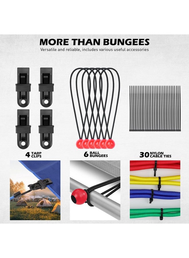 SEDY 60-Piece Bungee Cords Assorted Sizes - 10" 18" 24" 32" 40" Bungee Cords with Hooks, Heavy Duty Outdoor, Large Medium Small Mini Elastic Canopy Tarp Bungees Ball Ties Tarp Clips Organizer - Image 4