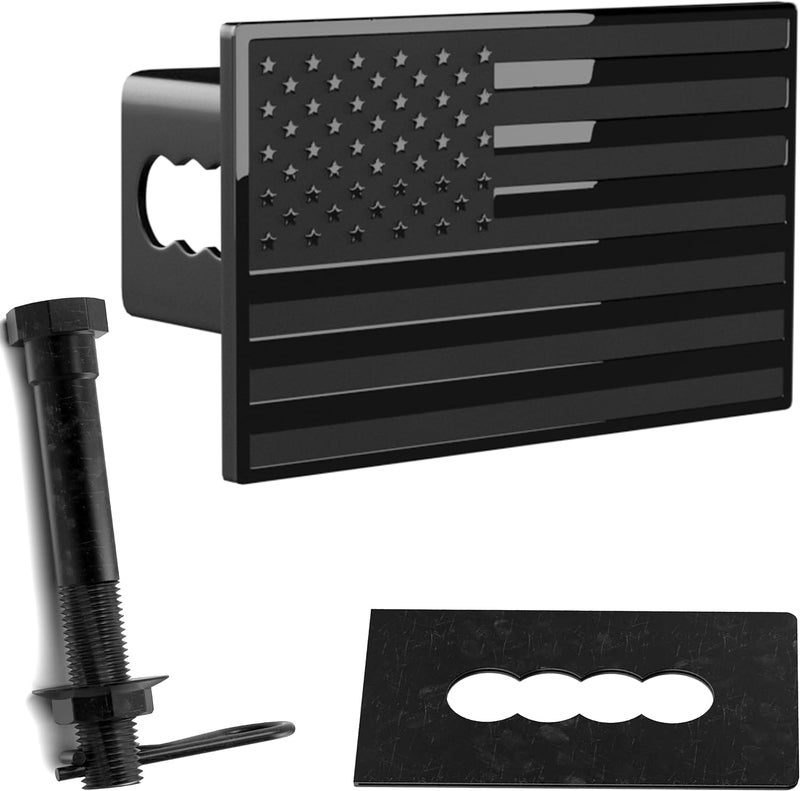 eVerHITCH US American Flag Emblem Metal Trailer Hitch Cover Plug Fits 2 Receivers Black