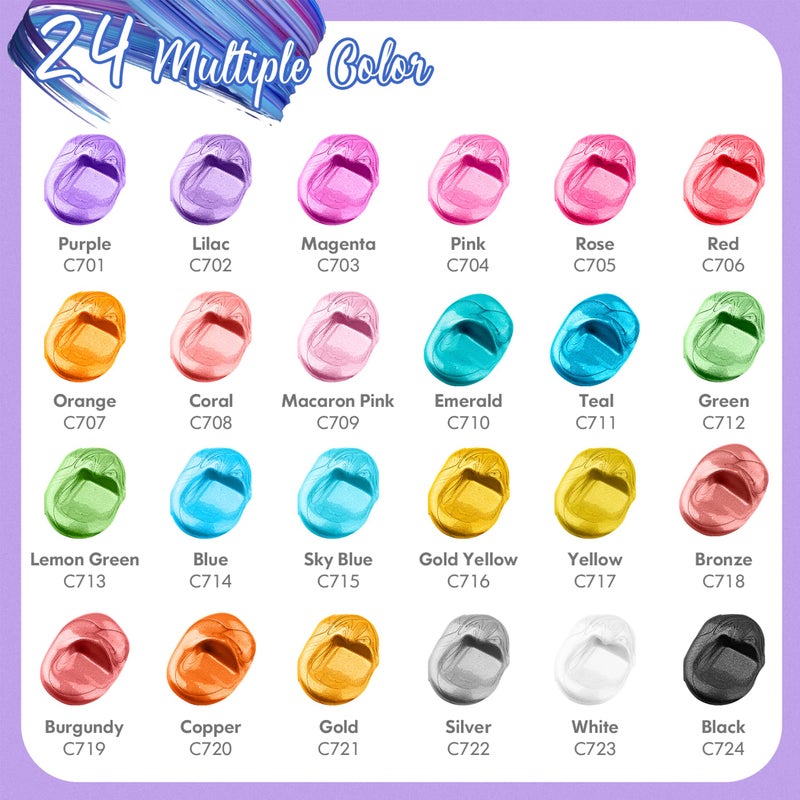 Caliart Metallic Acrylic Paint Set with 12 Brushes, 24 Colors (59ml, 2oz) Art Craft Paints for Artists Students Kids Beginners, Halloween Decorations Canvas Ceramic Wood Rock Painting Art Supplies Kit - Image 2