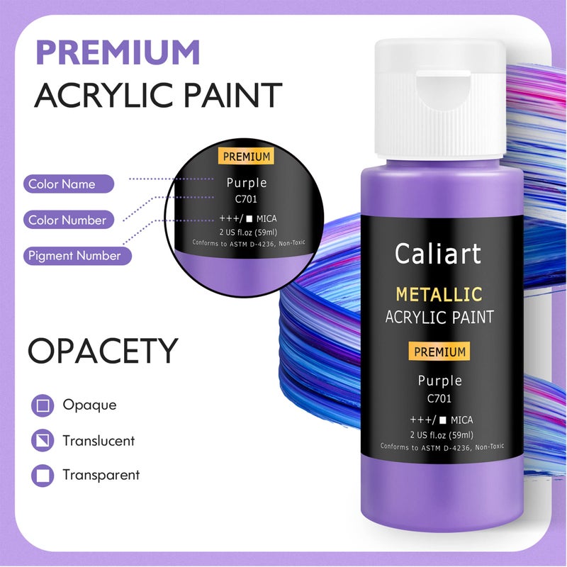 Caliart Metallic Acrylic Paint Set with 12 Brushes, 24 Colors (59ml, 2oz) Art Craft Paints for Artists Students Kids Beginners, Halloween Decorations Canvas Ceramic Wood Rock Painting Art Supplies Kit - Image 3