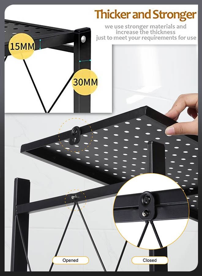 DBLEW 4 Tier Heavy Duty Foldable Metal Rack Storage Shelving Unit with Caster Wheels Floor-standing Organizer Shelves Wire Rack for Home Kitchen Office Garage Laundry Bathroom Shelf - Image 4