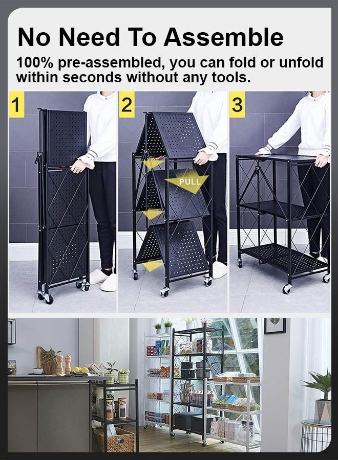 DBLEW 4 Tier Heavy Duty Foldable Metal Rack Storage Shelving Unit with Caster Wheels Floor-standing Organizer Shelves Wire Rack for Home Kitchen Office Garage Laundry Bathroom Shelf - Image 5