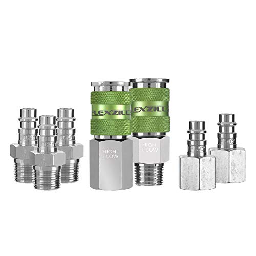 Flexzilla A53657FZ Pro High Flow Coupler & Plug Kit 7 Piece | 3/8" NPT | Push to Connect System | Allows Twice the Flow to Your Air Tools | Maximum Efficiency - Image 5