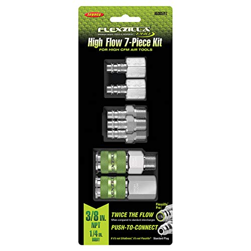 Flexzilla A53657FZ Pro High Flow Coupler & Plug Kit 7 Piece | 3/8" NPT | Push to Connect System | Allows Twice the Flow to Your Air Tools | Maximum Efficiency - Image 2