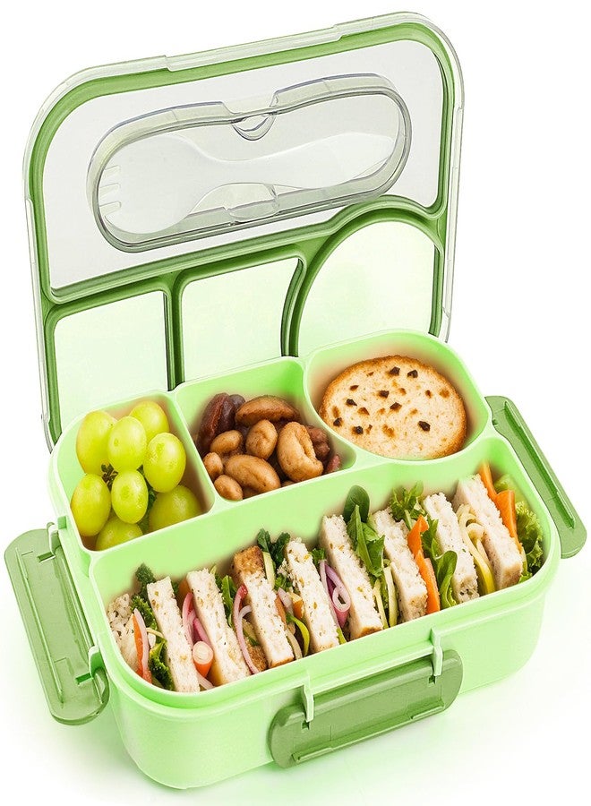 EASYFUN Bento Box Adult, Lunch Box, 4-Compartment Lunch Containers, Drop-Proof, Dishwasher Safe & Made with BPA-Free Materials (Green) - Image 1
