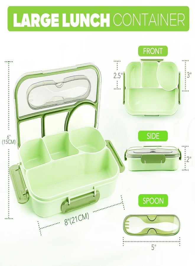 EASYFUN Bento Box Adult, Lunch Box, 4-Compartment Lunch Containers, Drop-Proof, Dishwasher Safe & Made with BPA-Free Materials (Green) - Image 2