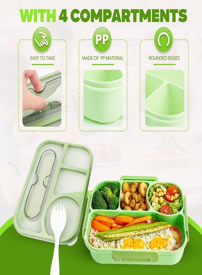 EASYFUN Bento Box Adult, Lunch Box, 4-Compartment Lunch Containers, Drop-Proof, Dishwasher Safe & Made with BPA-Free Materials (Green) - Image 5