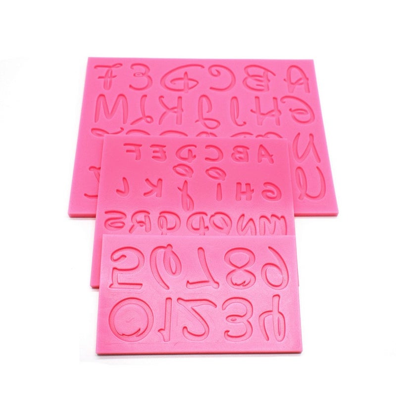 AK ART KITCHENWARE 3PCS Number and Alphabet Silicone Fondant Mold for Decorating Cake Cupcake Cookie Moulds Pastry DIY Bakery Tools SM831 Pink