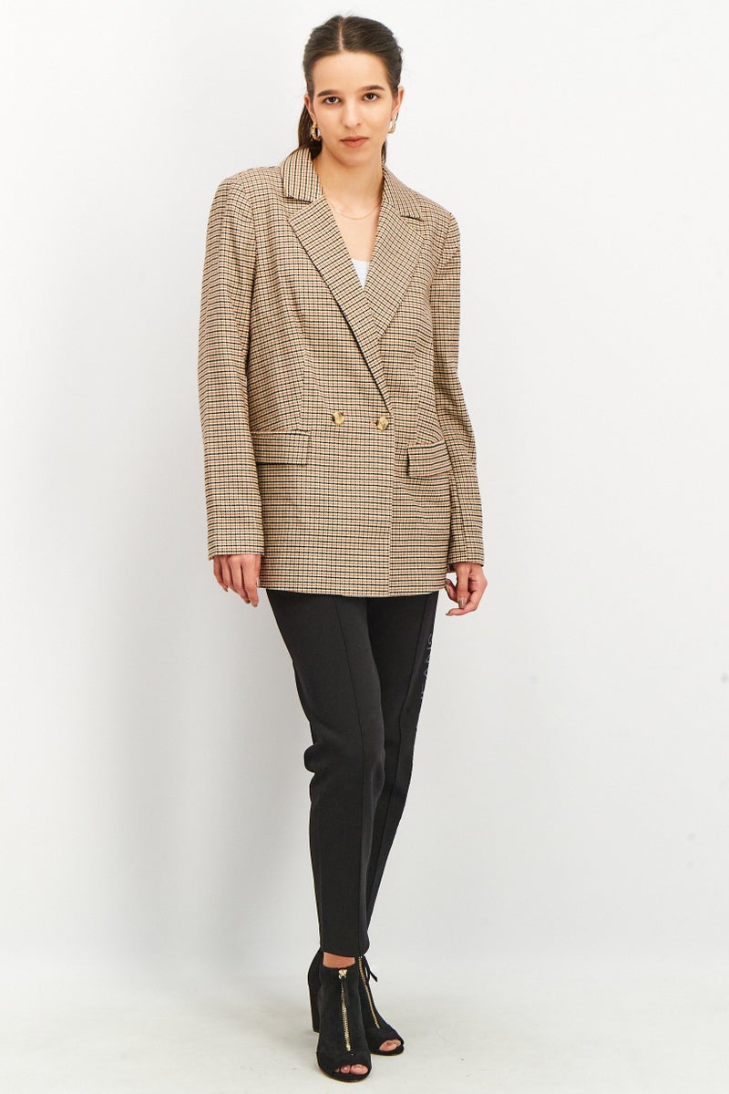Tchibo Women Comfort Fit Checkered Casual Blazer, Brown Combo  - Image 2
