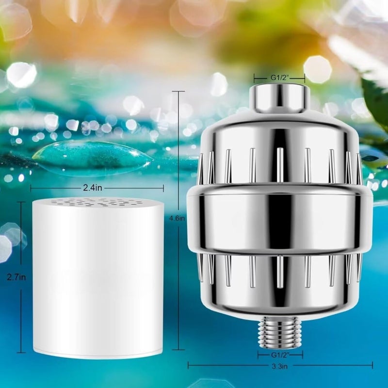 Parkplus 15 Stage Shower Filter Shower Head Filter Hard Water FilterRemove Chlorine Heavy Metals and Other Sediments Vitamin C Water Softener Reduces Dry Itchy SkinDandruff Silver - Image 2