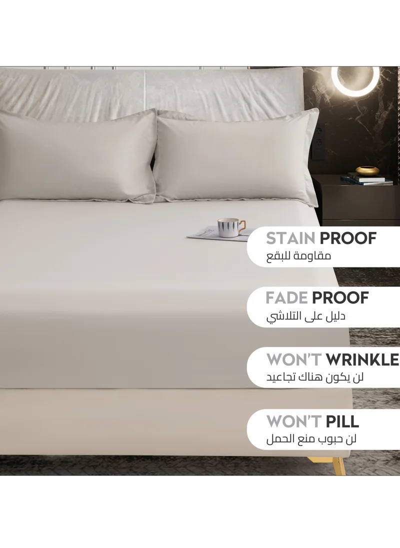 Donetella Bedding Fitted Sheet: 2-Pcs Single Size Solid Sheet With Pillowcases Set and Soft-Silky 30 Cm Extra Deep Brushed Microfiber Cooling Bed Sheet , Light Beige