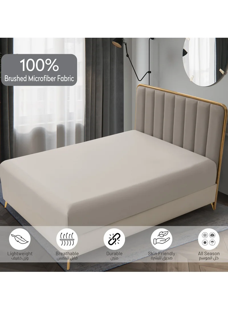 Donetella Bedding Fitted Sheet: 2-Pcs Single Size Solid Sheet With Pillowcases Set and Soft-Silky 30 Cm Extra Deep Brushed Microfiber Cooling Bed Sheet , Light Beige