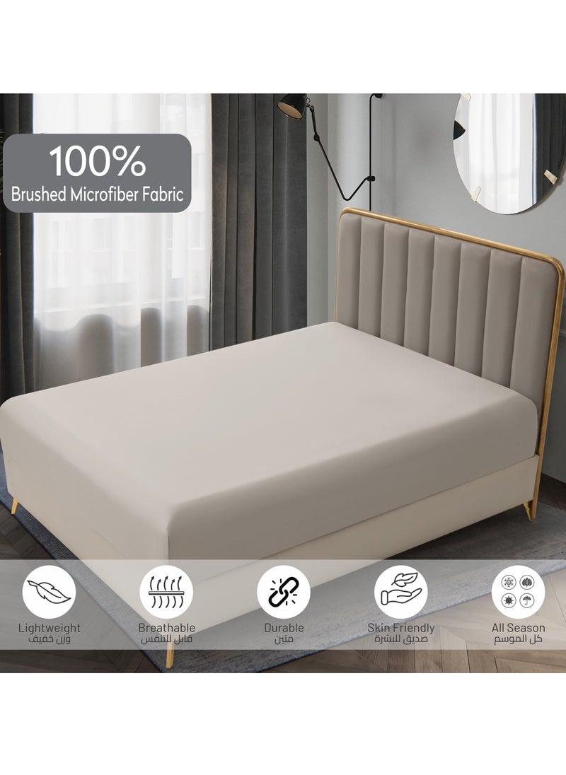 Donetella - Bedding Fitted Sheet: 2-Pcs Single Size Solid Sheet With Pillowcases Set and Soft-Silky 30 Cm Extra Deep Brushed Microfiber Cooling Bed Sheet , Light Beige - Image 1