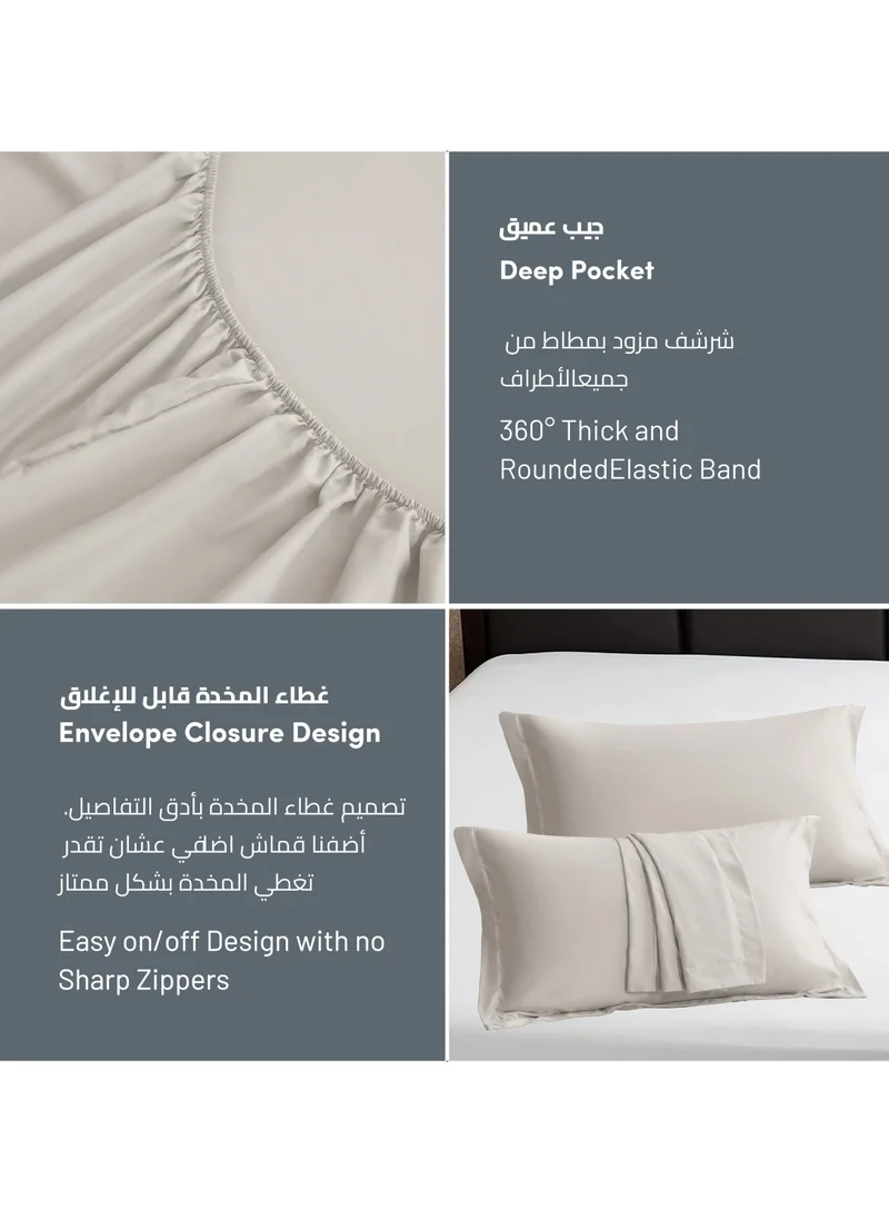 Donetella Bedding Fitted Sheet: 2-Pcs Single Size Solid Sheet With Pillowcases Set and Soft-Silky 30 Cm Extra Deep Brushed Microfiber Cooling Bed Sheet , Light Beige