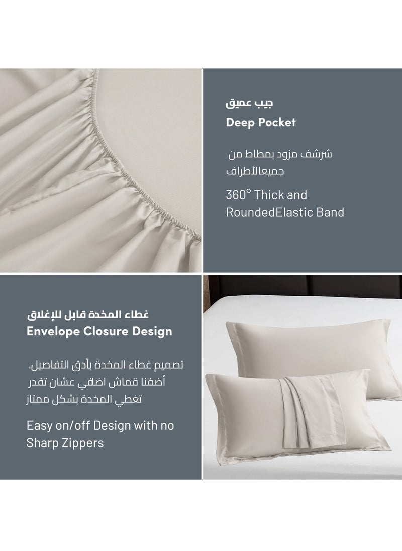 Donetella - Bedding Fitted Sheet: 2-Pcs Single Size Solid Sheet With Pillowcases Set and Soft-Silky 30 Cm Extra Deep Brushed Microfiber Cooling Bed Sheet , Light Beige - Image 1