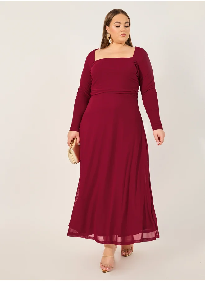 ستايلي Plus Size Square Neck A-Line Maxi Dress