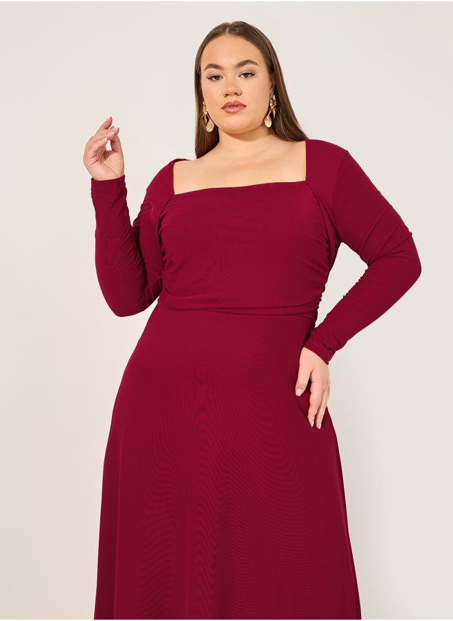 Styli Burgundy A-Line Dress  - Image 3