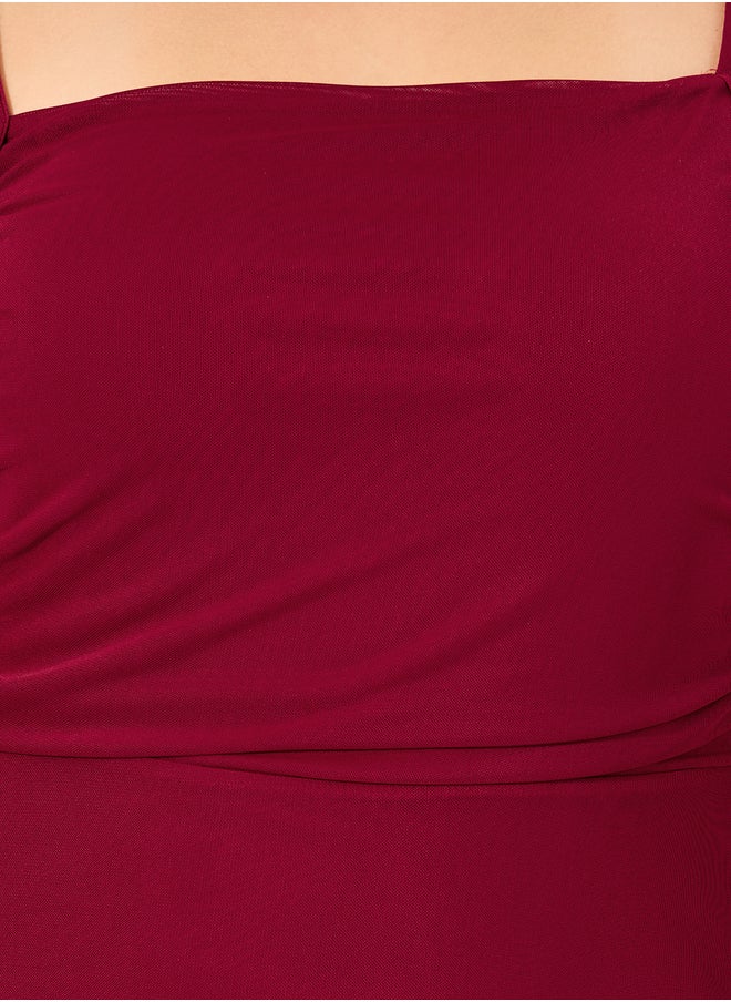 Styli Burgundy A-Line Dress  - Image 4