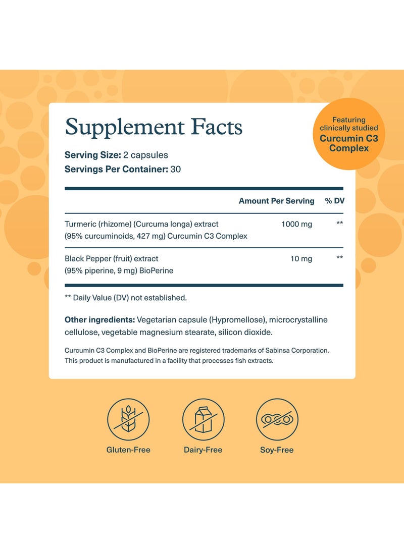 youtheory - Turmeric Extra Strength Formula 1000 Mg 60 Vegetarian Capsules - Image 1