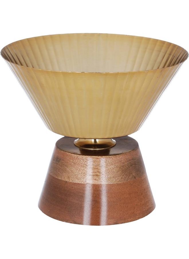 Alsaif Wooden Serving Bowl 18 X 18 X 20 Cm Round With Base Beige 