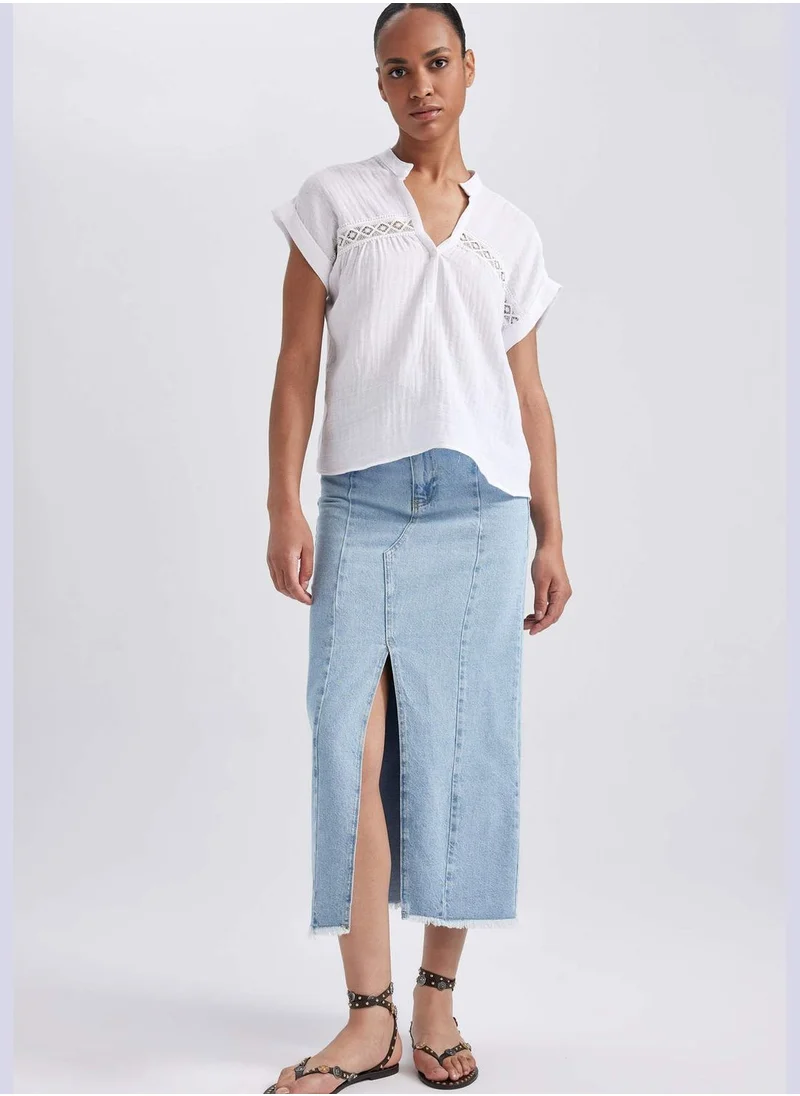 DeFacto Woman C Neck Short Sleeve Woven Short Sleeve Blouse