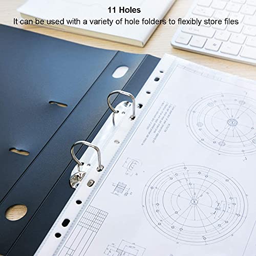 WHNOATOC 50 Pack 300 Micron Sheet Protectors, Plastic Clear Folder Leafs Document Sleeves,Reinforced 11-Hole,Heavyweight Non-Glare, Acid-Free, Archival Safe for Documents and Photos (A-4 Size) - Image 4