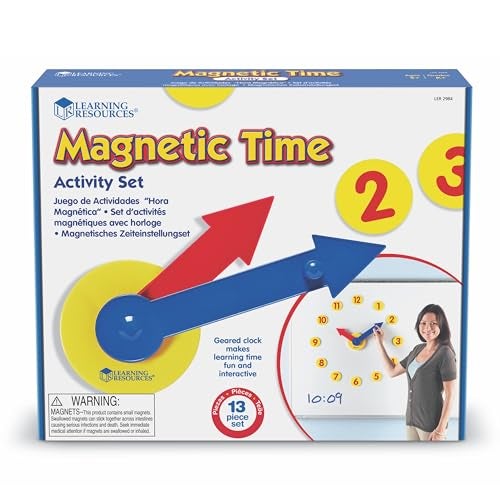 Learning Resources Magnetic Time Activity Set, Homeschool, Time Telling, Basic Math Skills, Giant Demo Clock, Whiteboard Accessories, Grades K+, Ages 5+ - Image 1