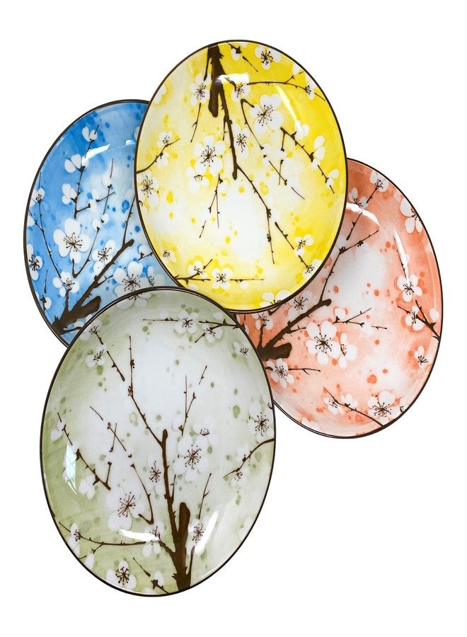 TJ Global Set of 4 Japanese Pottery Ceramic 7 Inch Plates for Any Meal and Any Dish, Japanese Dinnerware and Tableware Comes in Assorted Colors with Cherry Blossom Design - Image 3