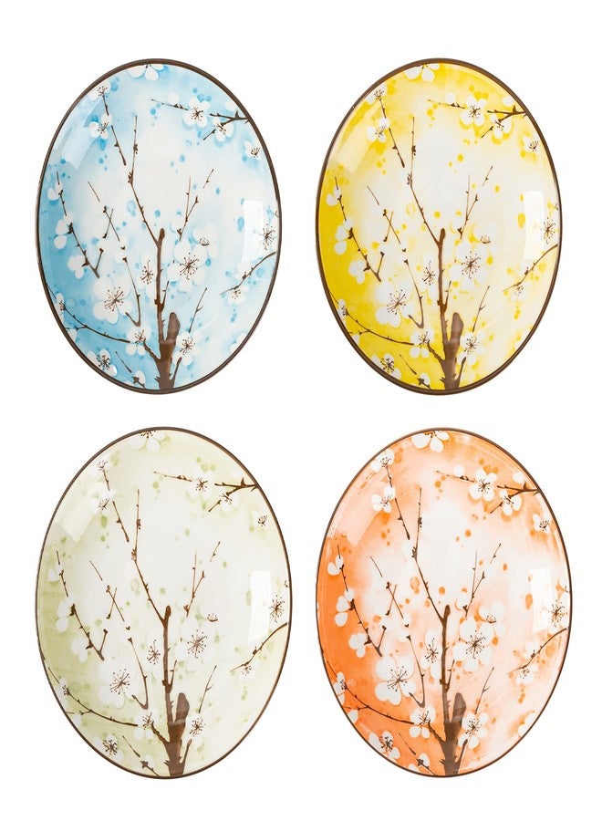 TJ Global Set of 4 Japanese Pottery Ceramic 7 Inch Plates for Any Meal and Any Dish, Japanese Dinnerware and Tableware Comes in Assorted Colors with Cherry Blossom Design - Image 1