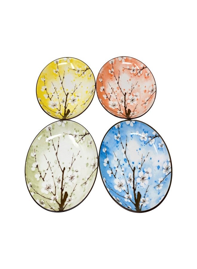 TJ Global Set of 4 Japanese Pottery Ceramic 7 Inch Plates for Any Meal and Any Dish, Japanese Dinnerware and Tableware Comes in Assorted Colors with Cherry Blossom Design - Image 2