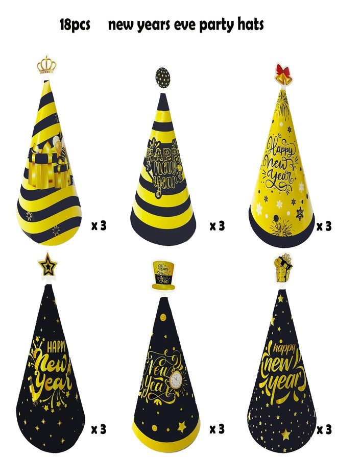 Qpout New Years Eve Party Supplies 2026, Pack of 18 New Years Eve Party Hats, Black and Gold Happy New Year 2026 Party Hats Decorations Photo Props - Image 2