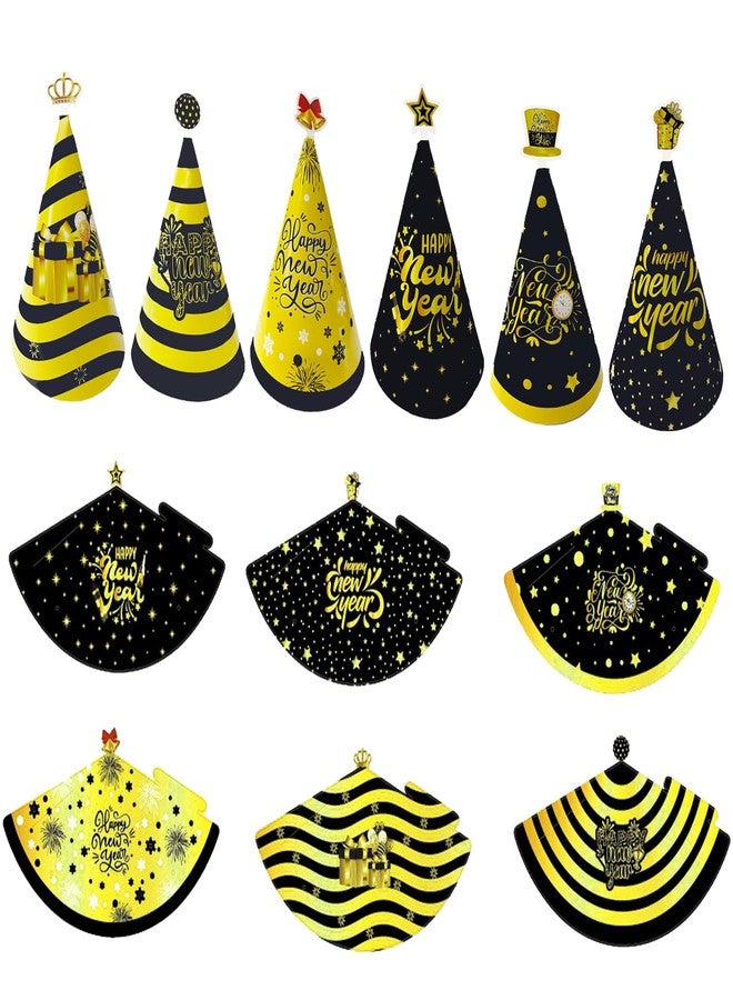 Qpout New Years Eve Party Supplies 2026, Pack of 18 New Years Eve Party Hats, Black and Gold Happy New Year 2026 Party Hats Decorations Photo Props - Image 4