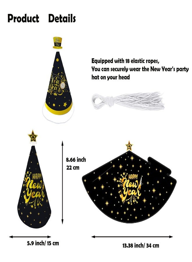 Qpout New Years Eve Party Supplies 2026, Pack of 18 New Years Eve Party Hats, Black and Gold Happy New Year 2026 Party Hats Decorations Photo Props - Image 3