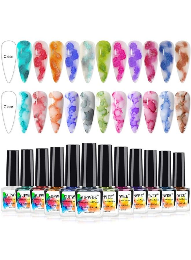 SUPWEE Blooming Watercolor Ink Gel Nail Polish Flower Nail Art Blossom Gel for Spreading Marble Effect Soak Off UV Gel Manicure 12 Colors 7ml(0.25fl oz) - Image 1
